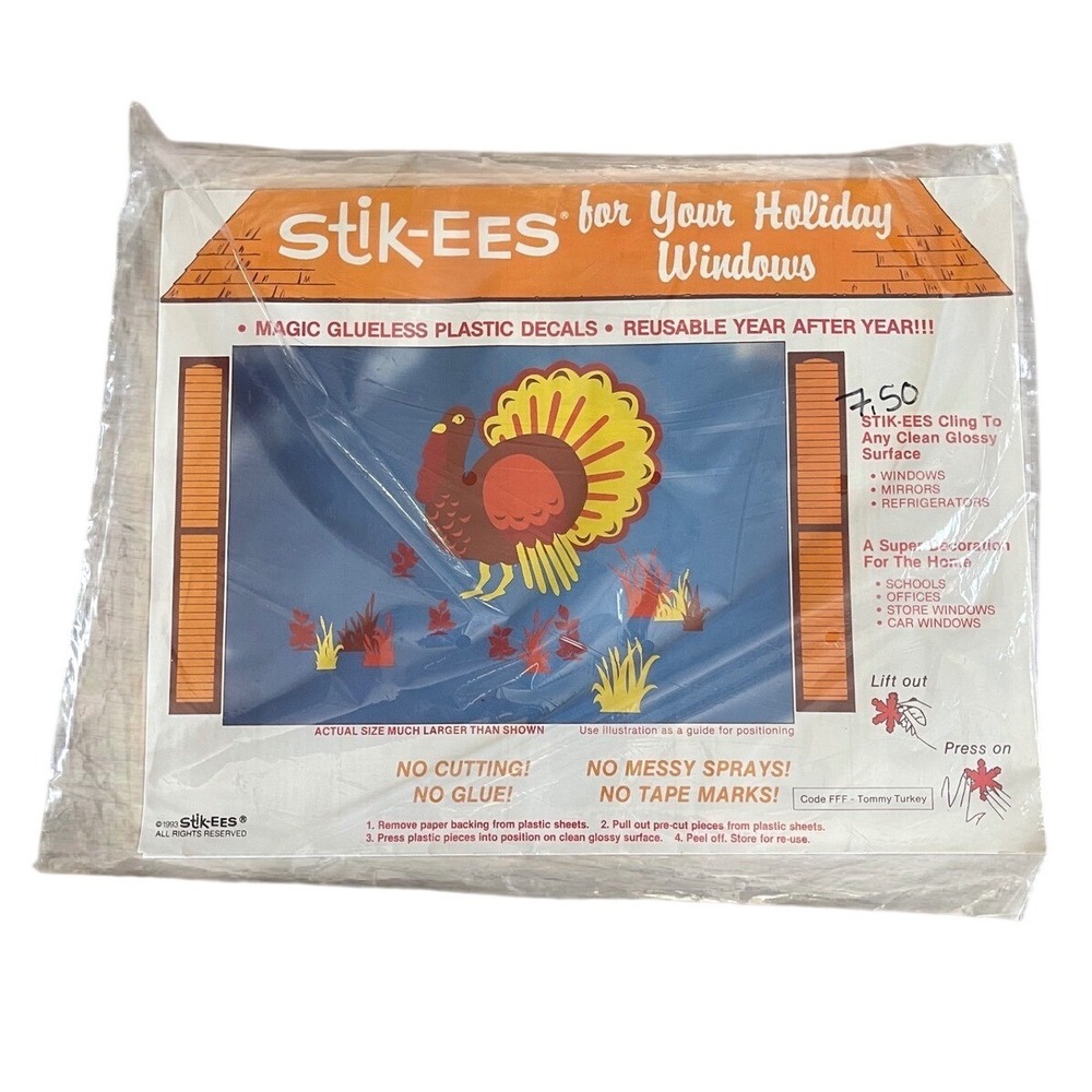 Vtg Stik-ees Window Clings 90s Teacher School turkey thanksgiving fall